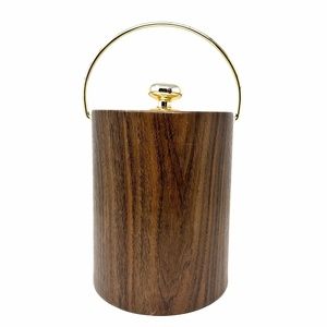 Vintage Kraftware Brown Vinyl Ice Bucket with Gold Lid and Handle Very Cool!